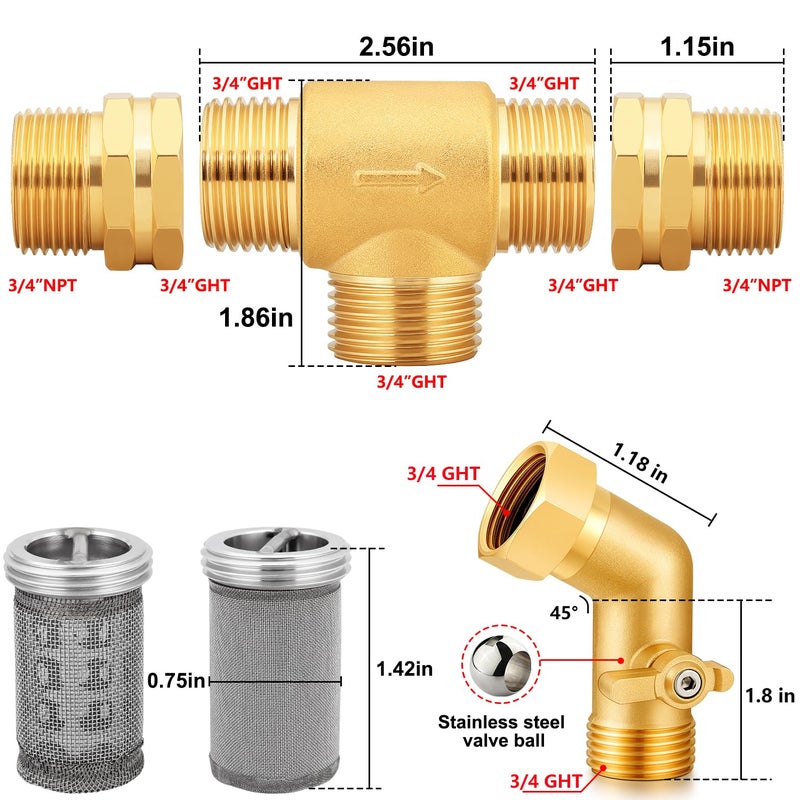 YELUN T Line Strainer Garden Hose Filter with 100 Mesh and 40 Mesh Screen and 2 PCS GHT to NPT Adapter Pressure Washer or Heater Inlet for RV Camping Car Wash On Pipe Strainer (with Valve) - Image 2